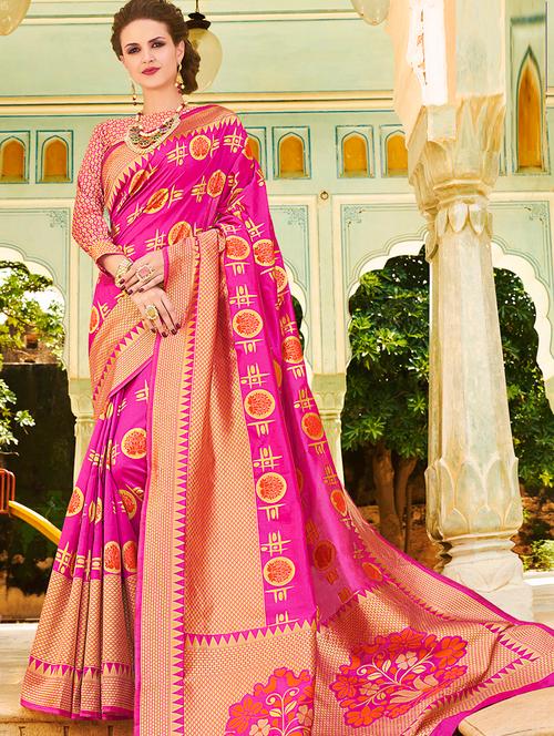 floral woven saree with blouse - 15969999 - Very Small Image - 1