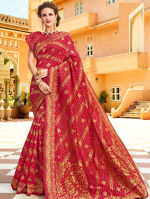 floral woven saree with blouse - 15970003 - Very Small Image - 1
