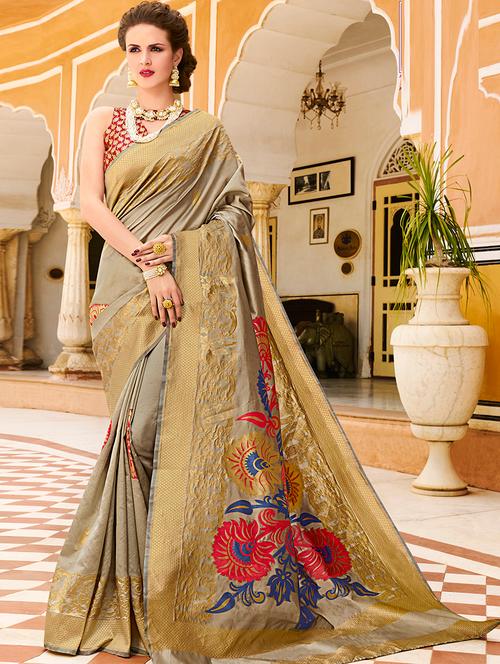 floral woven saree with blouse - 15970004 - Very Small Image - 1