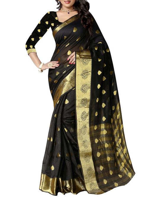 zari motif black woven saree with blouse - 15970008 - Very Small Image - 1