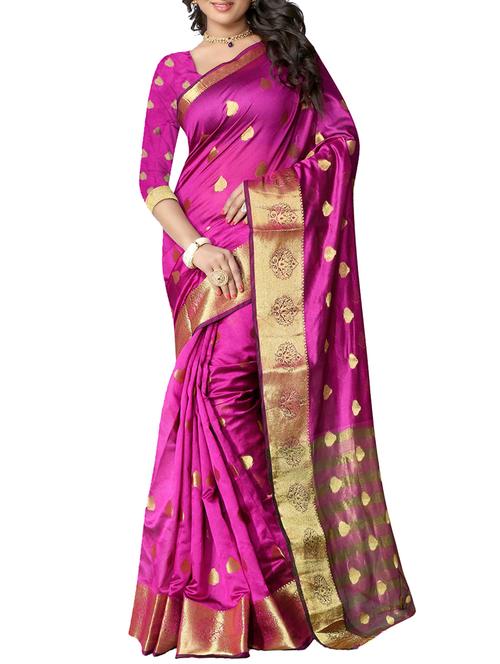 zari motif pink woven saree with blouse - 15970010 - Very Small Image - 1