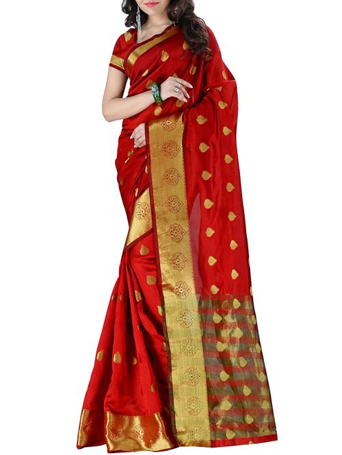 zari motif red woven saree with blouse - 15970011 - Very Small Image - 1