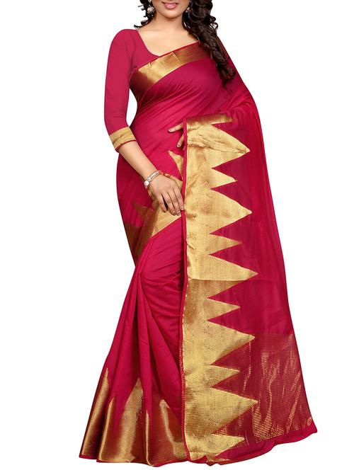 temple zari border pink woven saree with blouse - 15970017 - Very Small Image - 1