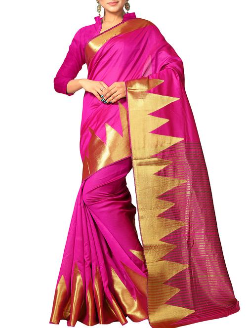 temple zari border pink woven saree with blouse - 15970020 - Very Small Image - 1