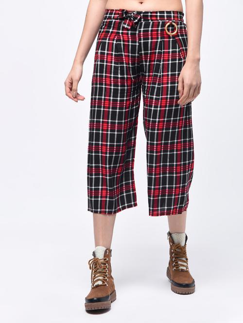 tie up waist checkered culottes - 15970123 - Very Small Image - 1