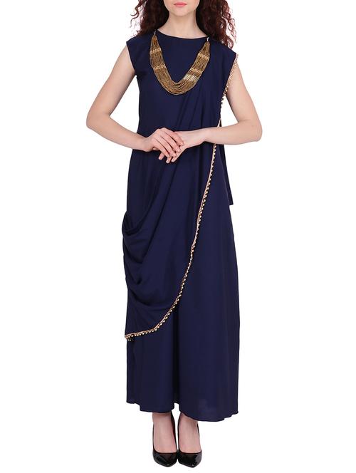 solid attached paneled a-line dress - 15970274 - Very Small Image - 1