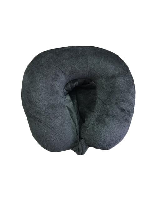 lushomes dark grey neck pillow with a hoodie for exceptional comfort (30 x 30 cms, singe pc) - 15970849 - Very Small Image - 1