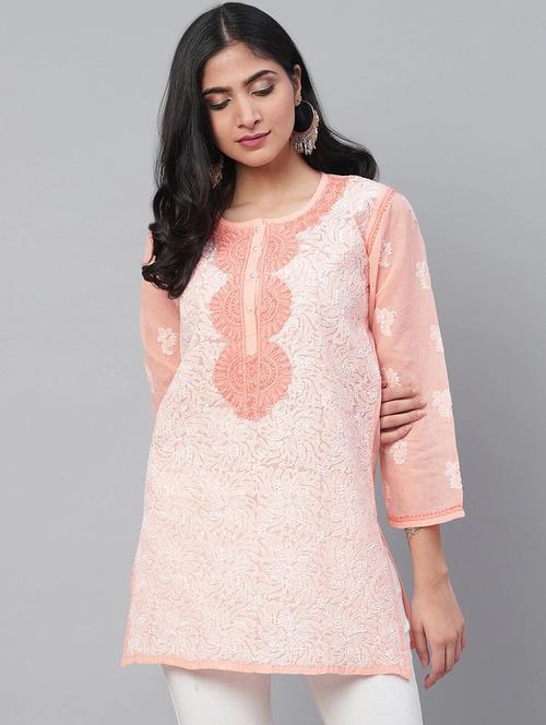 hand-embroidered pink chikankari kurti - 15971777 - Very Small Image - 1