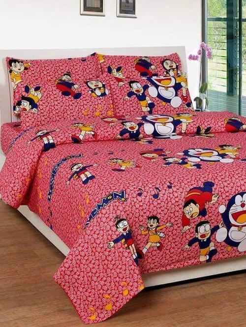 cartoon print cotton bedsheet with 2 pillow covers - 15971965 - Very Small Image - 1