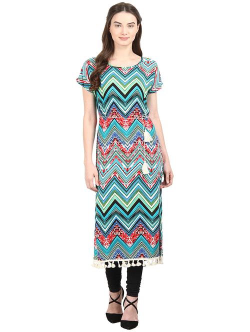 chevron straight kurta with tassels - 15972340 - Very Small Image - 1