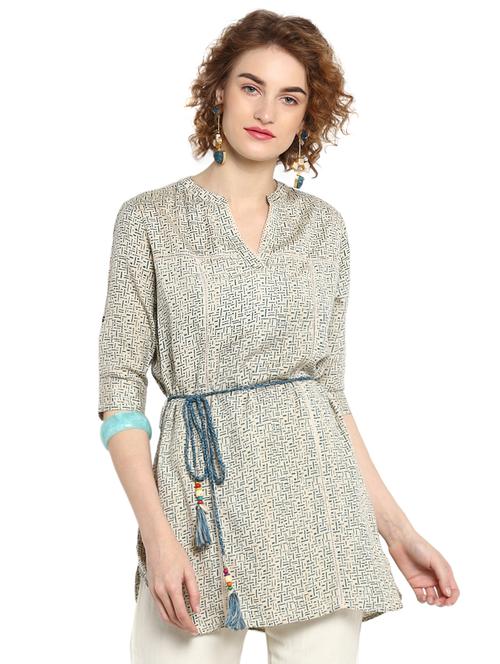 tassel tie up notch neck tunic - 15972429 - Very Small Image - 1