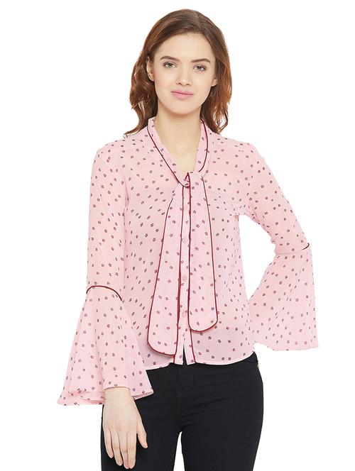 tie knot button up bell sleeved top - 15972595 - Very Small Image - 1