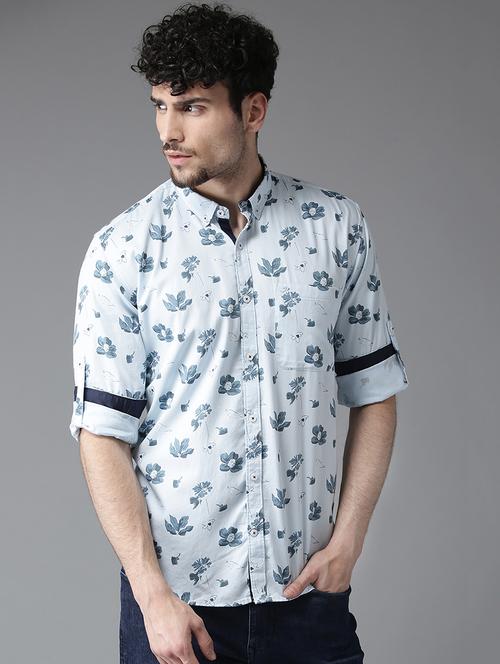 light blue floral printed casual shirt - 15972670 - Very Small Image - 1