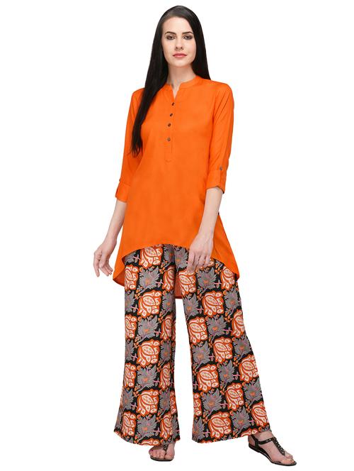 solid kurta with printed palazzo set - 15972684 - Very Small Image - 1
