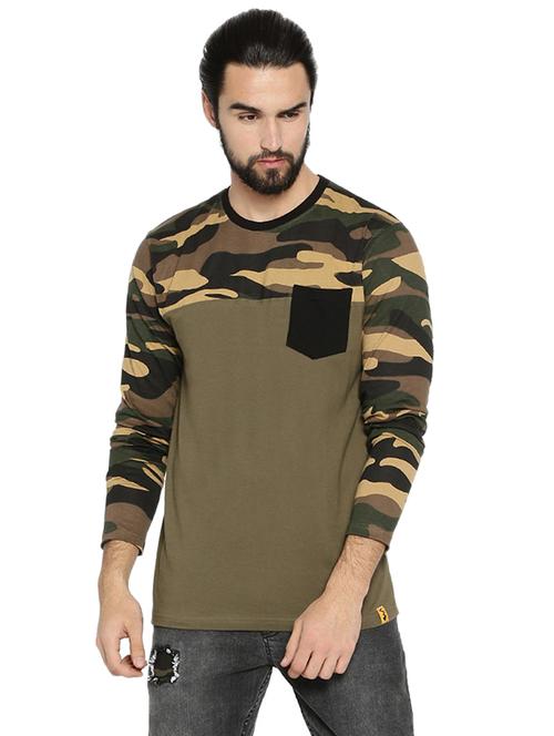 olive green cotton chest print t-shirt - 15972815 - Very Small Image - 1