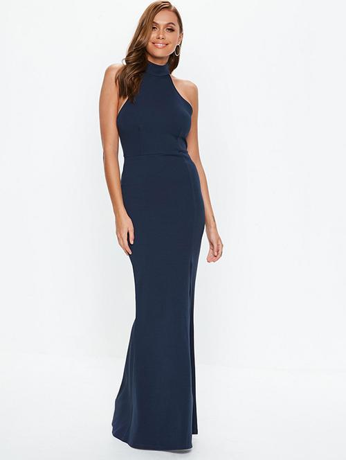 halter neck high slit dress - 15973018 - Very Small Image - 1
