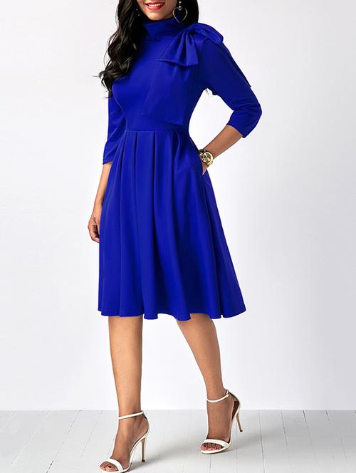 turtle neck bow detail pleated dress - 15973144 - Very Small Image - 1