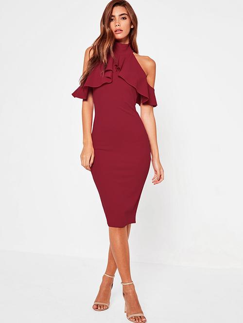 ruffled cold shoulder pencil dress - 15973145 - Very Small Image - 1
