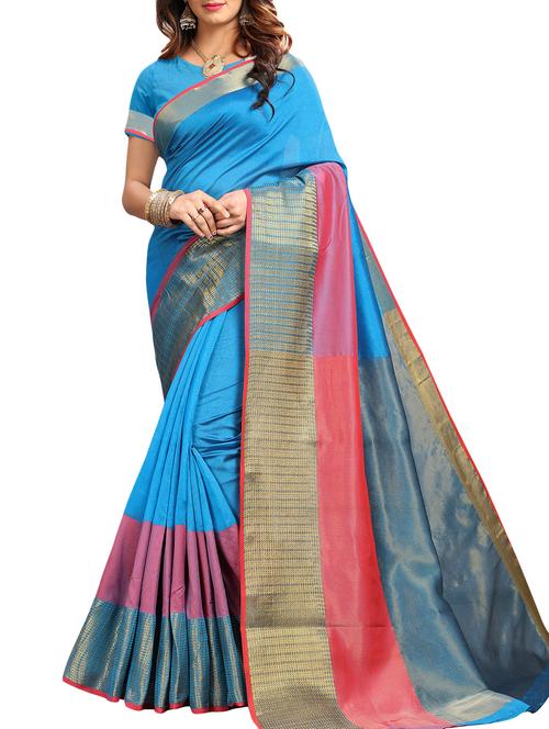 contrast zari border woven saree with blouse - 15973493 - Very Small Image - 1
