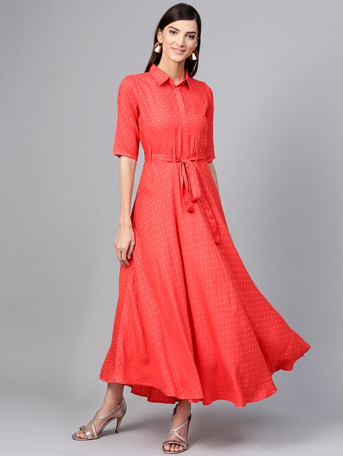 flared foil print dress - 15973512 - Very Small Image - 1