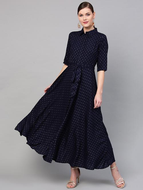 flared foil print dress - 15973513 - Very Small Image - 1