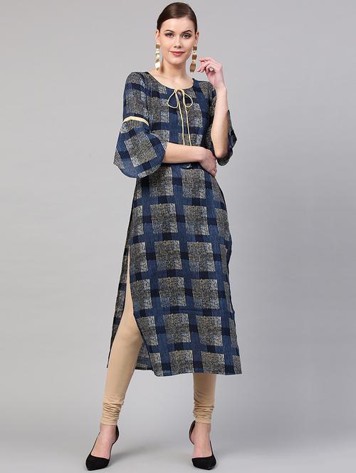 checkered straight kurta - 15973535 - Very Small Image - 1