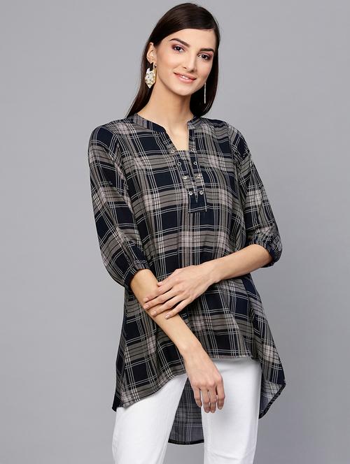 checkered high low kurti - 15973544 - Very Small Image - 1