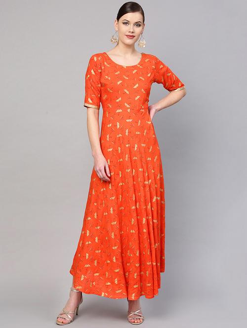 flared foil print dress - 15973575 - Very Small Image - 1