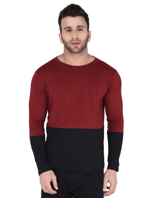 maroon color block tshirt - 15973757 - Very Small Image - 1