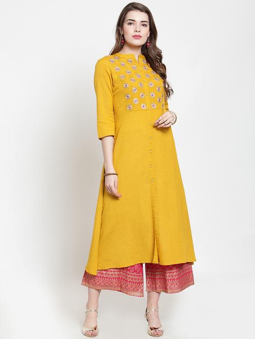 embroidered kurta with foil printed palazzo set - 15973911 - Very Small Image - 1