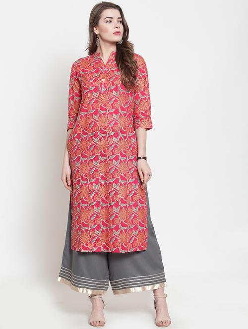 floral straight kurta with gota patti palazzo set - 15973917 - Very Small Image - 1