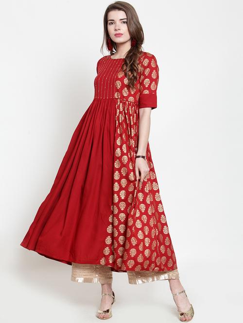 kaantha work & foil printed kurta with palazzo set - 15973919 - Very Small Image - 1