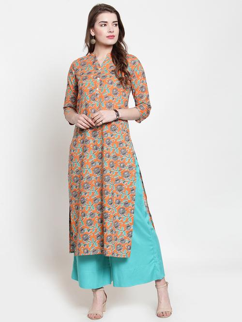 floral printed kurta with palazzo set - 15973955 - Very Small Image - 1