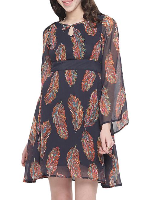 keyhole neck feather print dress - 15974715 - Very Small Image - 1