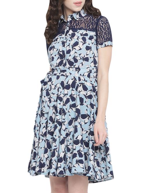 lace panel floral flared dress - 15974723 - Very Small Image - 1