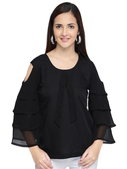 cold shoulder layered bell sleeved top - 15975065 - Very Small Image - 1