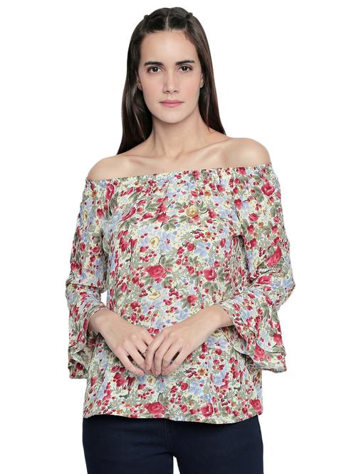 off shoulder bell sleeved floral top - 15975688 - Very Small Image - 1