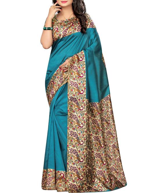 kalamkari border blue printed saree - 15975720 - Very Small Image - 1