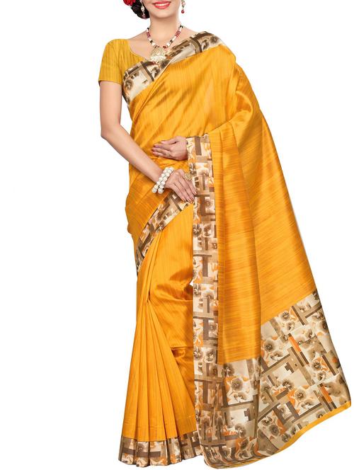 printed border yellow printed saree with blouse - 15975730 - Very Small Image - 1