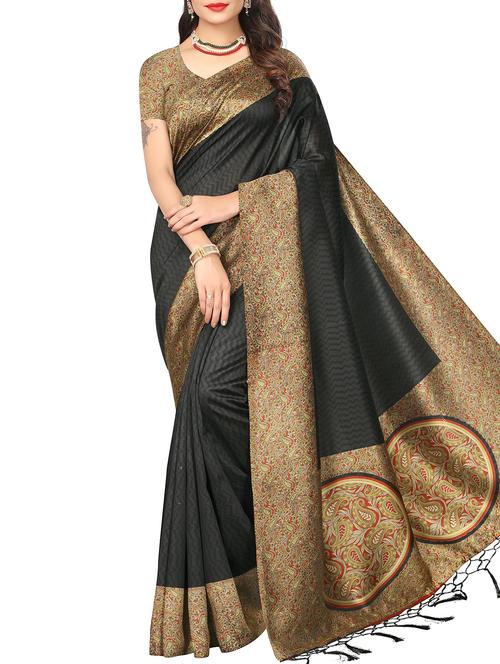 kalamkari black mysore silk saree with blouse - 15975733 - Very Small Image - 1