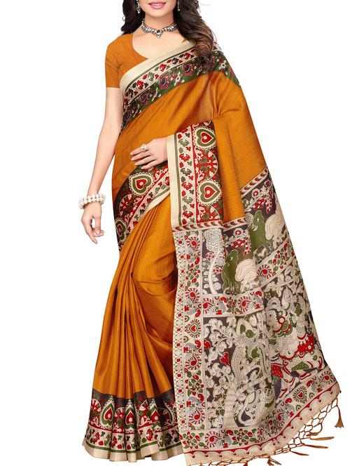 kalamkari border mysore silk saree with blouse - 15975739 - Very Small Image - 1
