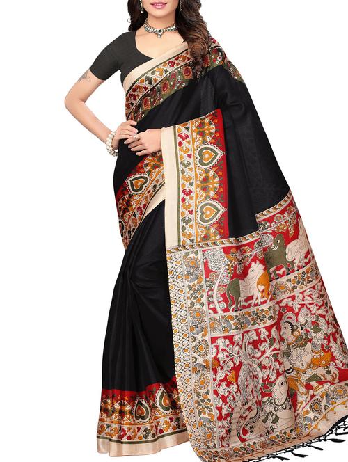 kalamkari border mysore silk saree with blouse - 15975740 - Very Small Image - 1