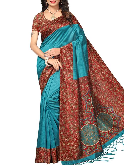 kalamakari border mysore silk saree with blouse - 15975742 - Very Small Image - 1