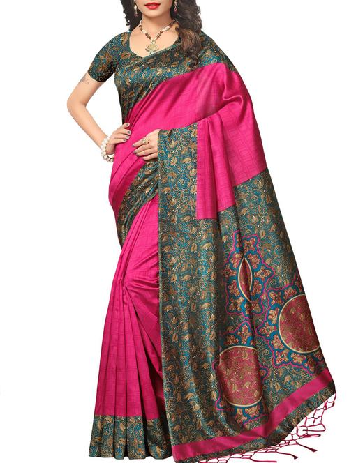 kalamakari border mysore silk saree with blouse - 15975744 - Very Small Image - 1