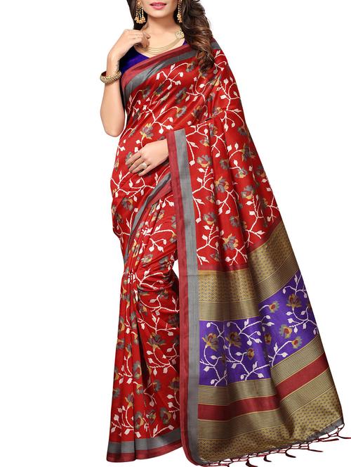 floral red mysore silk saree with blouse - 15975754 - Very Small Image - 1