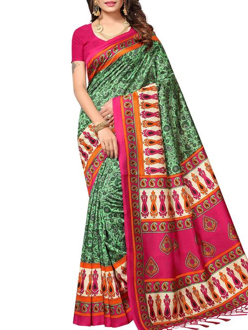 floral green mysore silk saree with blouse - 15975757 - Very Small Image - 1