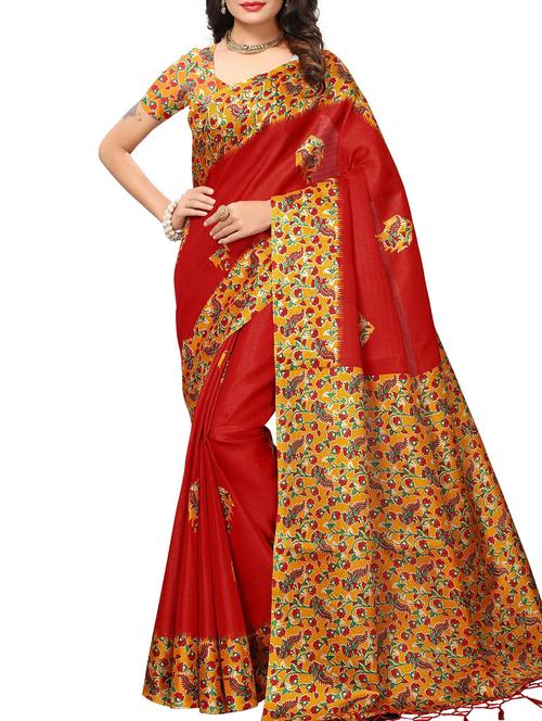 kalamkari red printed saree with blouse - 15975765 - Very Small Image - 1