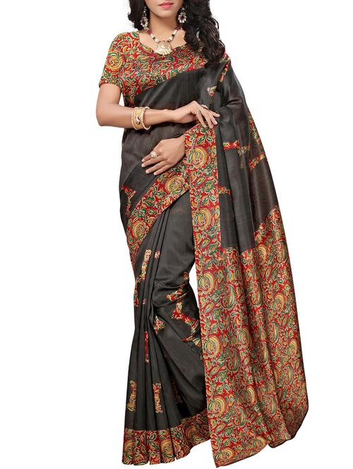 kalamkari black printed saree with blouse - 15975787 - Very Small Image - 1