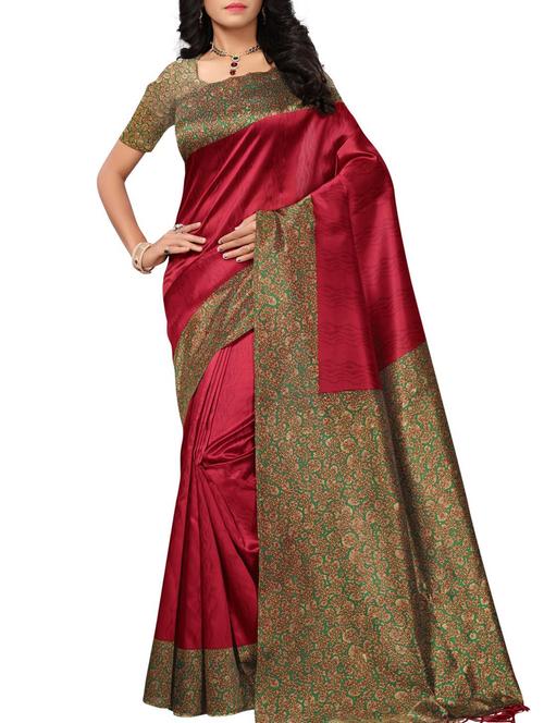 kalamkari border red mysore silk saree with blouse - 15975803 - Very Small Image - 1