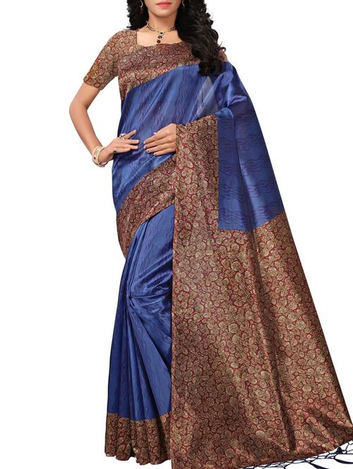 kalamkari border blue mysore silk saree with blouse - 15975804 - Very Small Image - 1